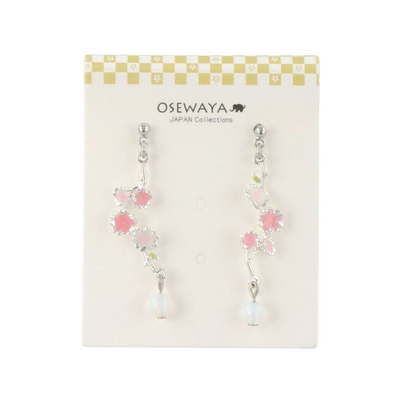 ピアス ニッケルフリー ミニ 桜 天然石 アシンメトリー チタンポスト スタッドピアス