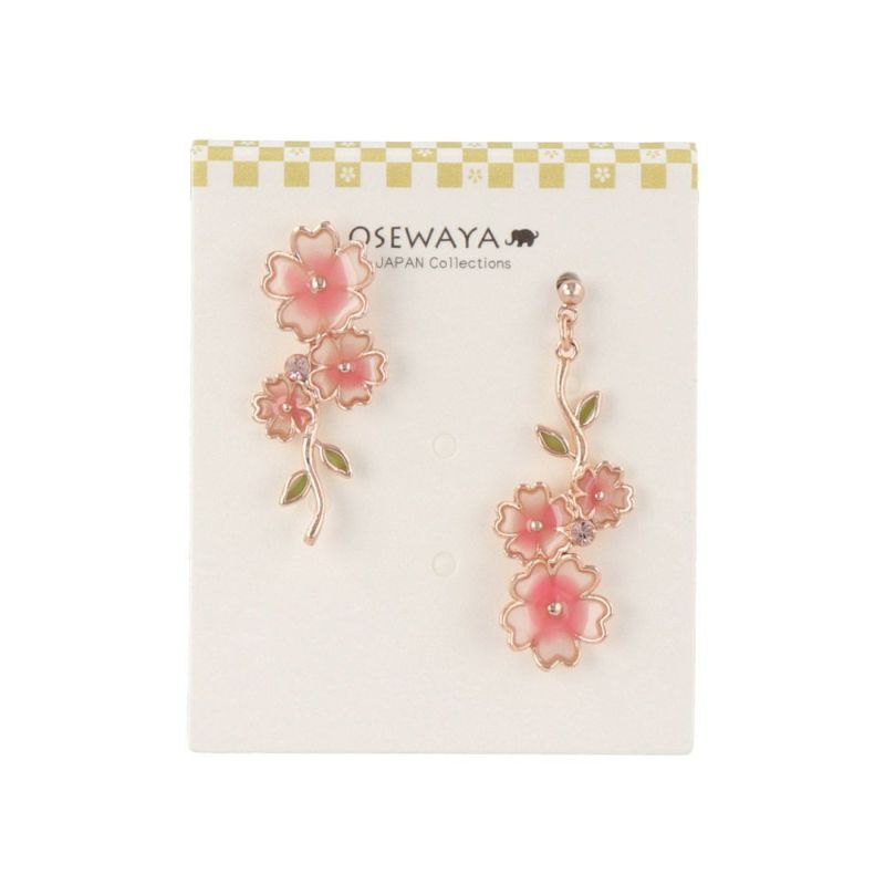 ピアス ニッケルフリー 桜 ストーン アシンメトリー チタンポスト スタッドピアス