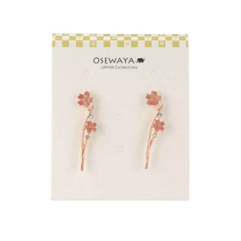 ピアス ニッケルフリー ミニ 桜 枝 ストーン チタンポスト スタッドピアス