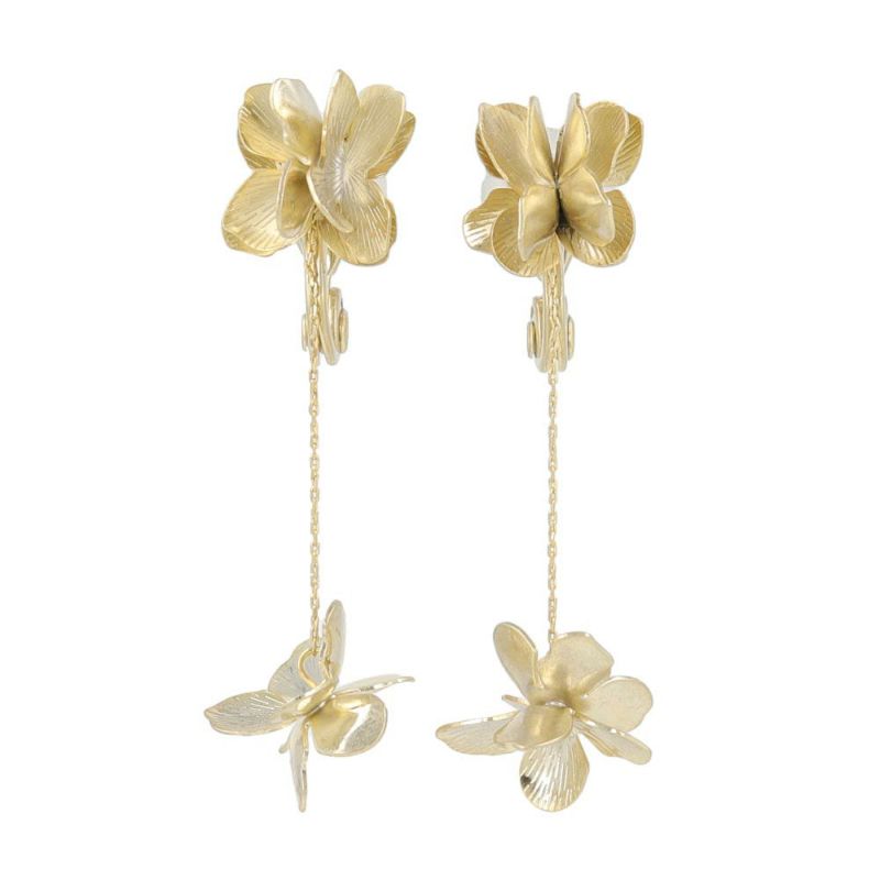 【LIMITED NUMBER】MELLOW フラワー ハクモクレン メタル チェーン クリップタイプ イヤリング シリコンカバー付き ニッケルフリー