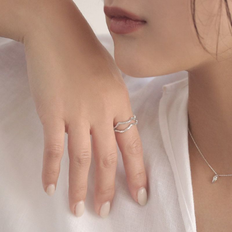 【Finobelle】Gris リング ニッケルフリー silver925 2連 ウェーブ 13号 指輪