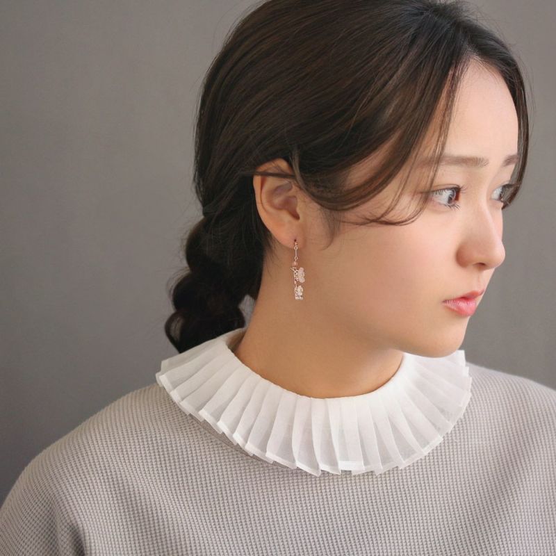 ピアス ニッケルフリー 桜 枝 天然石 シェル パール ストーン ピンクゴールド アシンメトリー チタンポスト スタッドピアス