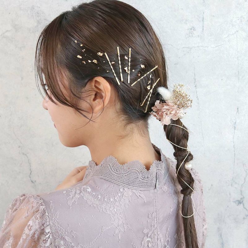ヘアアレンジセット 13点入り (ヘアピン/ドライフラワーUピン/パールUピン/金箔・銀箔/水引)