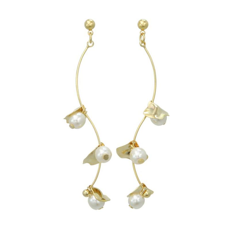 ピアス ニッケルフリー リーフ パール メタル ウェーブ チタンポスト スタッドピアス