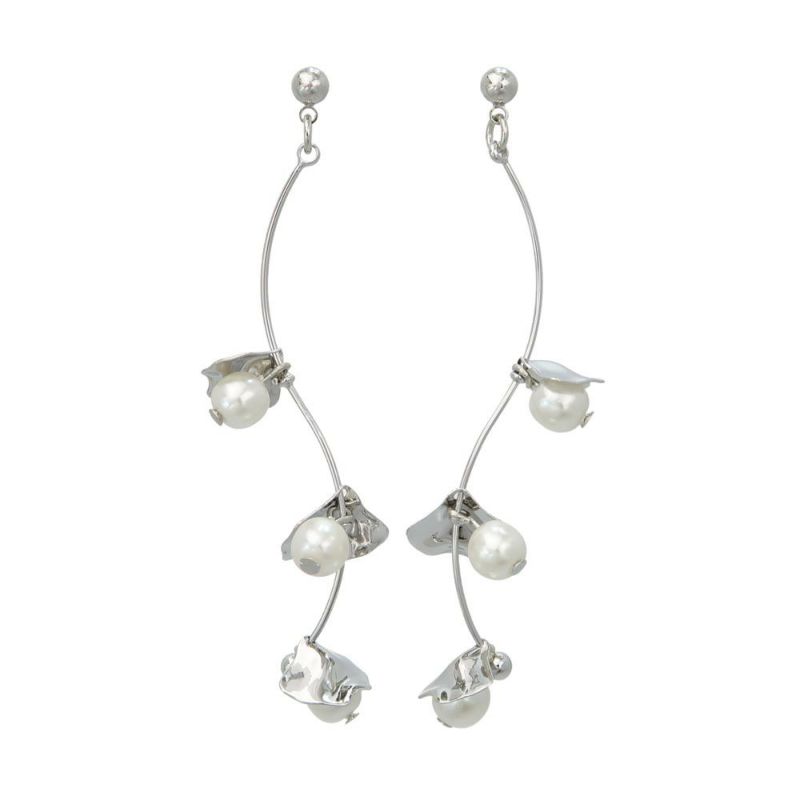 ピアス ニッケルフリー リーフ パール メタル ウェーブ チタンポスト スタッドピアス