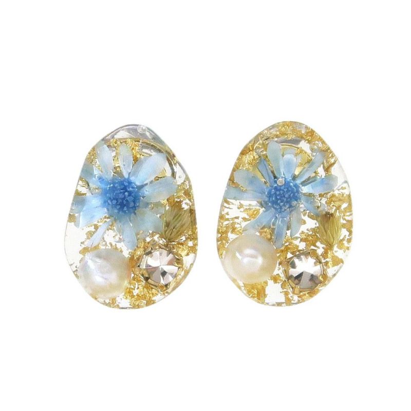 ピアス ニッケルフリー ドライフラワー&淡水パール封入 チタンポスト スタッドピアス