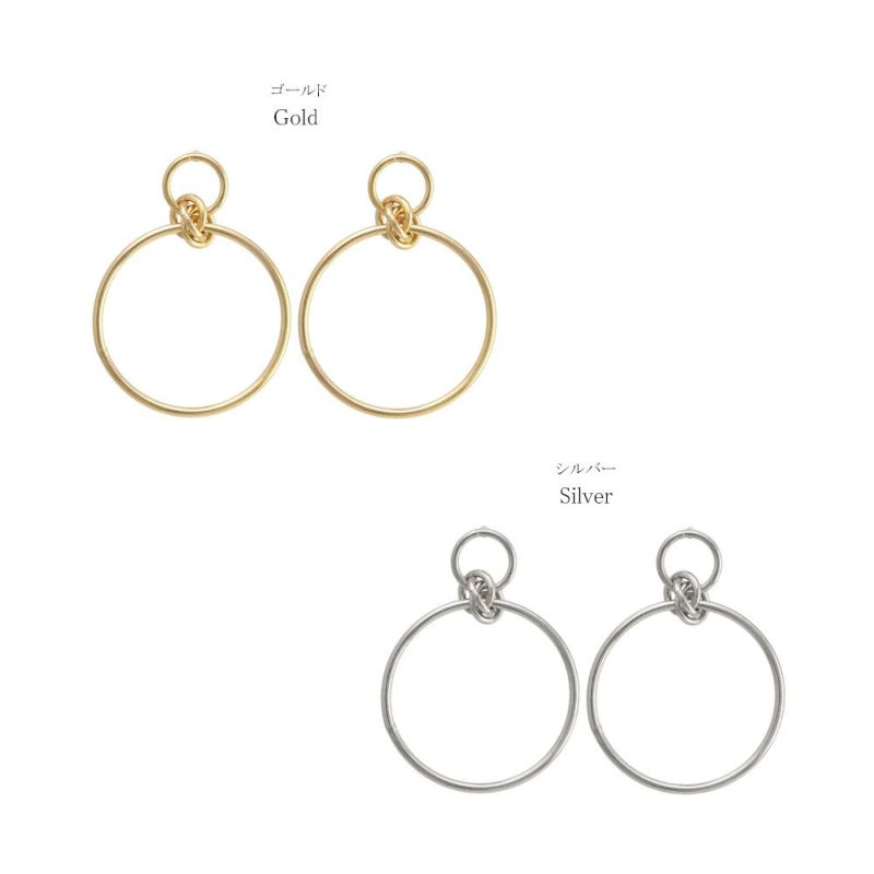 ピアス ニッケルフリー サークル ノット メタル ドロップピアス