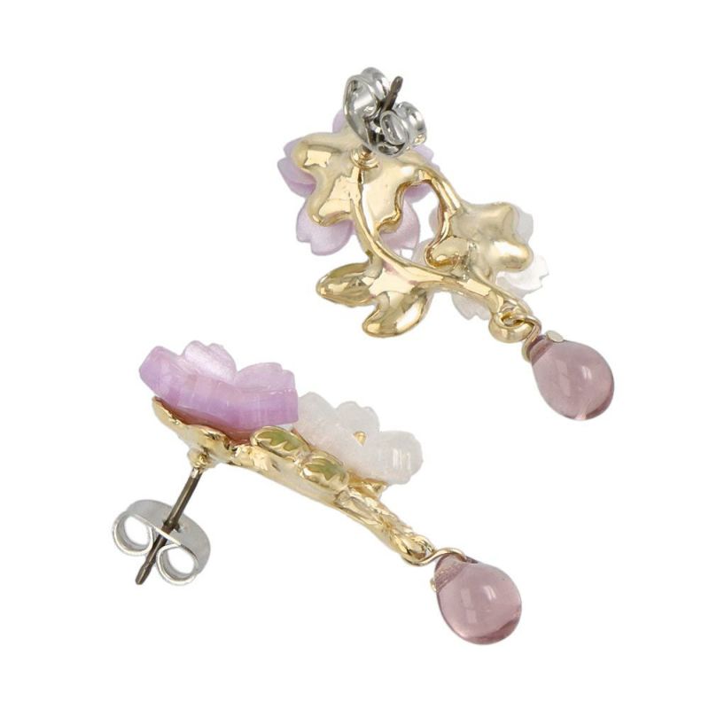 ピアス ニッケルフリー 桜 樹脂 マーブル ドロップ チタンポスト スタッドピアス