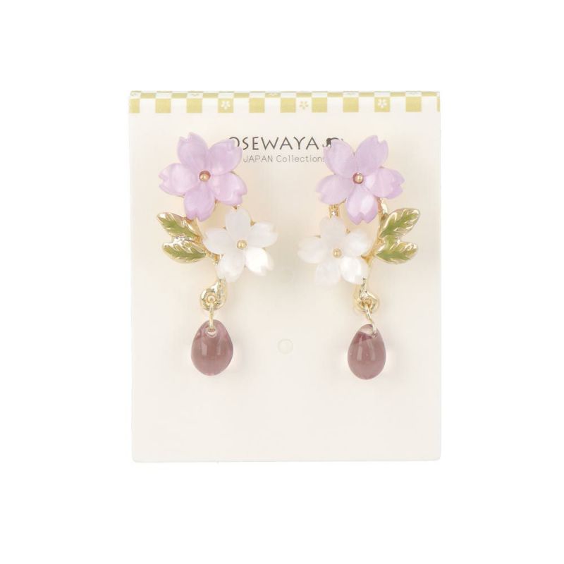 ピアス ニッケルフリー 桜 樹脂 マーブル ドロップ チタンポスト スタッドピアス