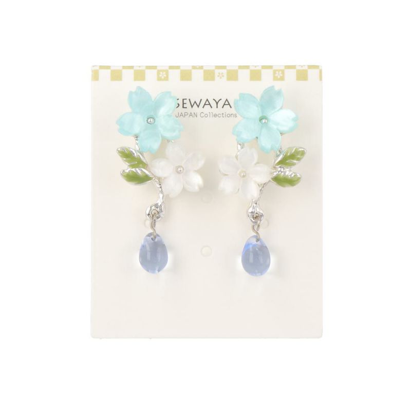 ピアス ニッケルフリー 桜 樹脂 マーブル ドロップ チタンポスト スタッドピアス