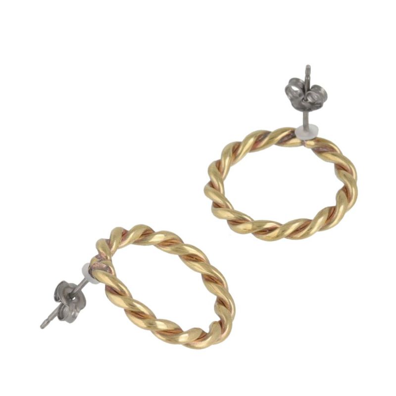 ピアス 経年変化 BRASS しんちゅう ツイスト サークル チタンポスト スタッドピアス ニッケルフリー ケース入り