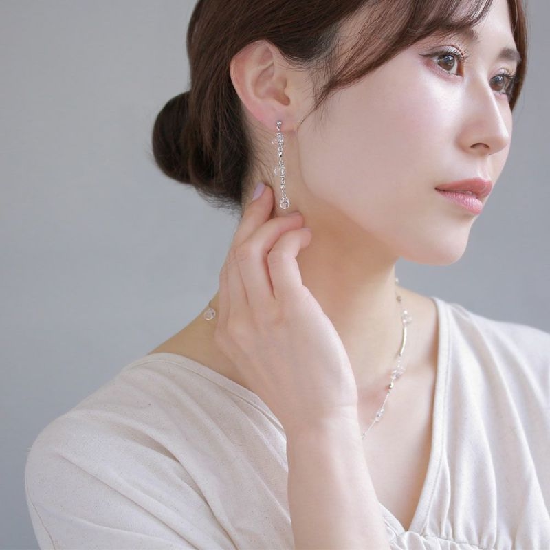 ピアス ニッケルフリー Clear クリア メタル ビーズ ロング チタンポスト スタッドピアス