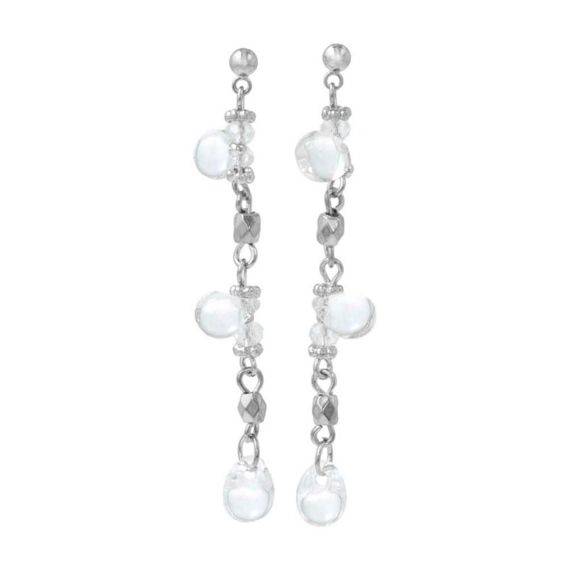 ピアス ニッケルフリー Clear クリア メタル ビーズ ロング チタンポスト スタッドピアス