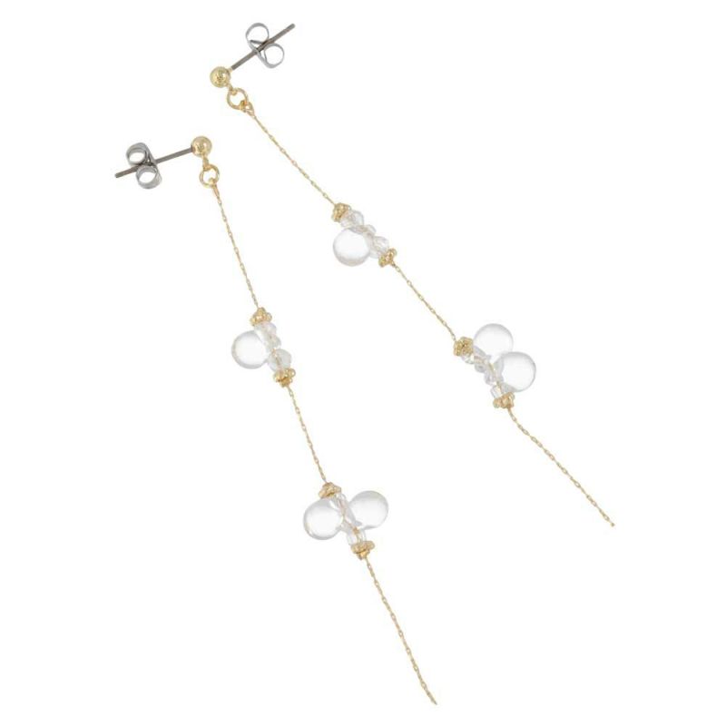ピアス ニッケルフリー Clear クリア ドロップ ビーズ メタル チェーン ロング チタンポスト スタッドピアス
