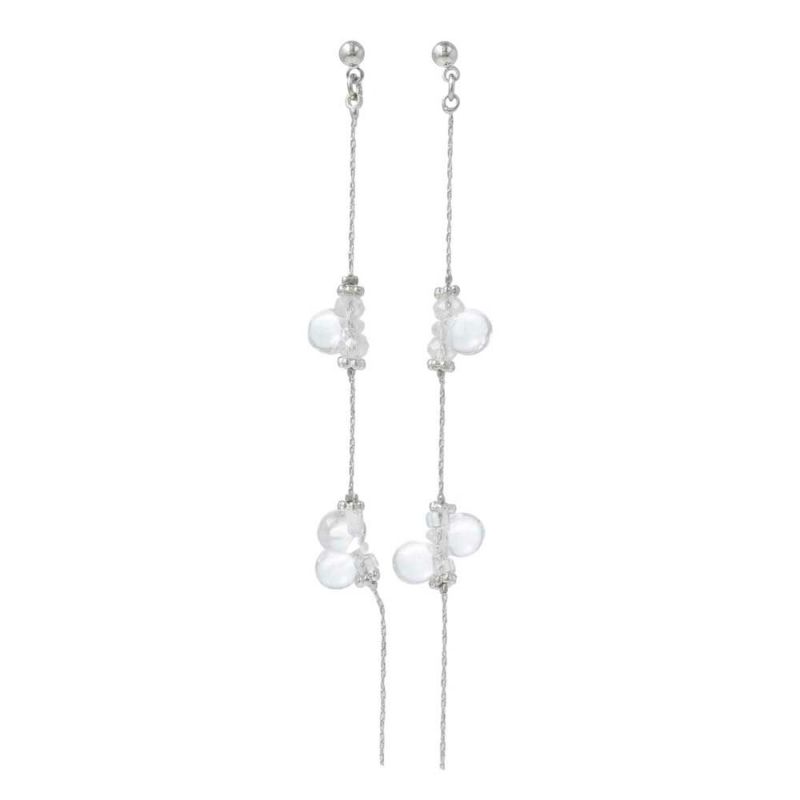 ピアス ニッケルフリー Clear クリア ドロップ ビーズ メタル チェーン ロング チタンポスト スタッドピアス