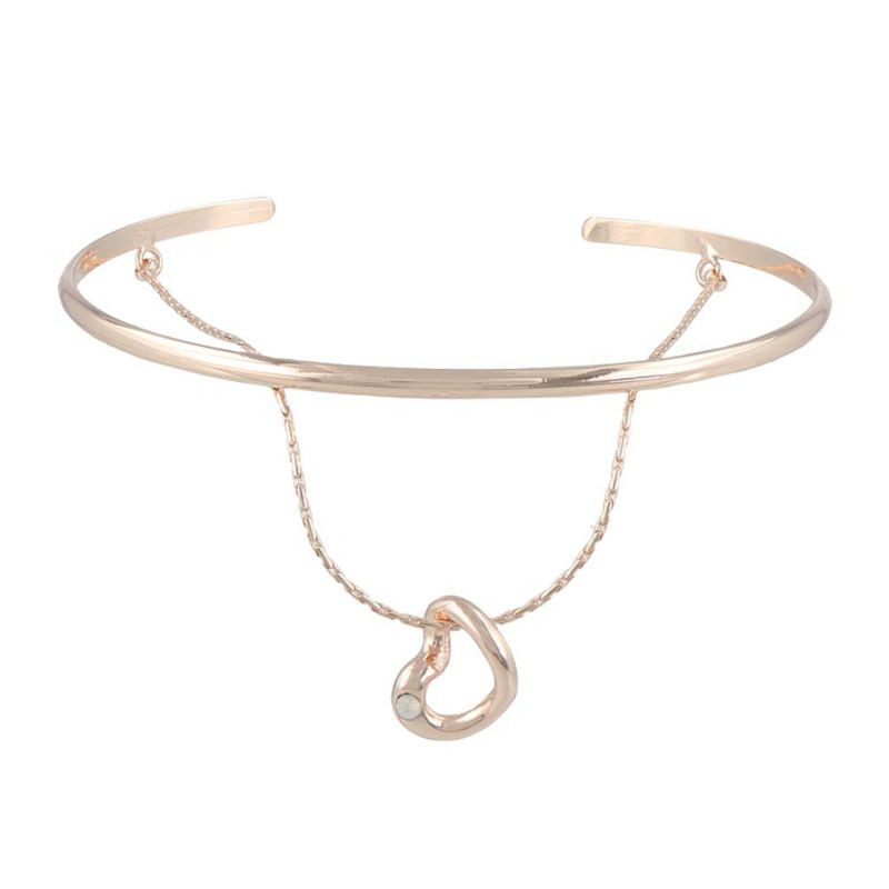 ブレスレット ニッケルフリー ロゼシルバー ハート ストーン チェーン 2連 ハーフバングル