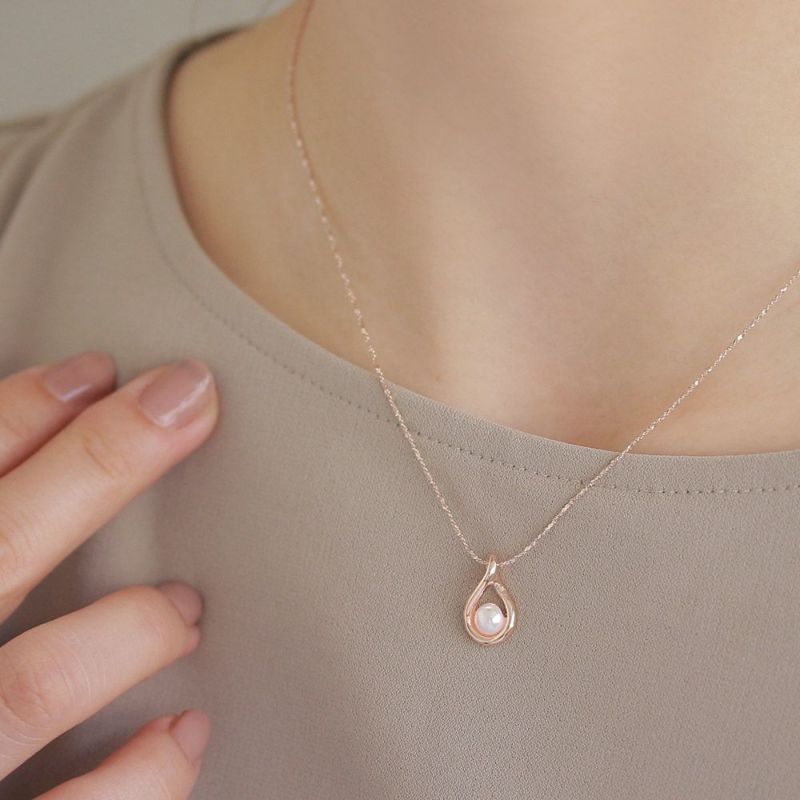 ネックレス ニッケルフリー ロゼシルバー ドロップ パール ショートネックレス