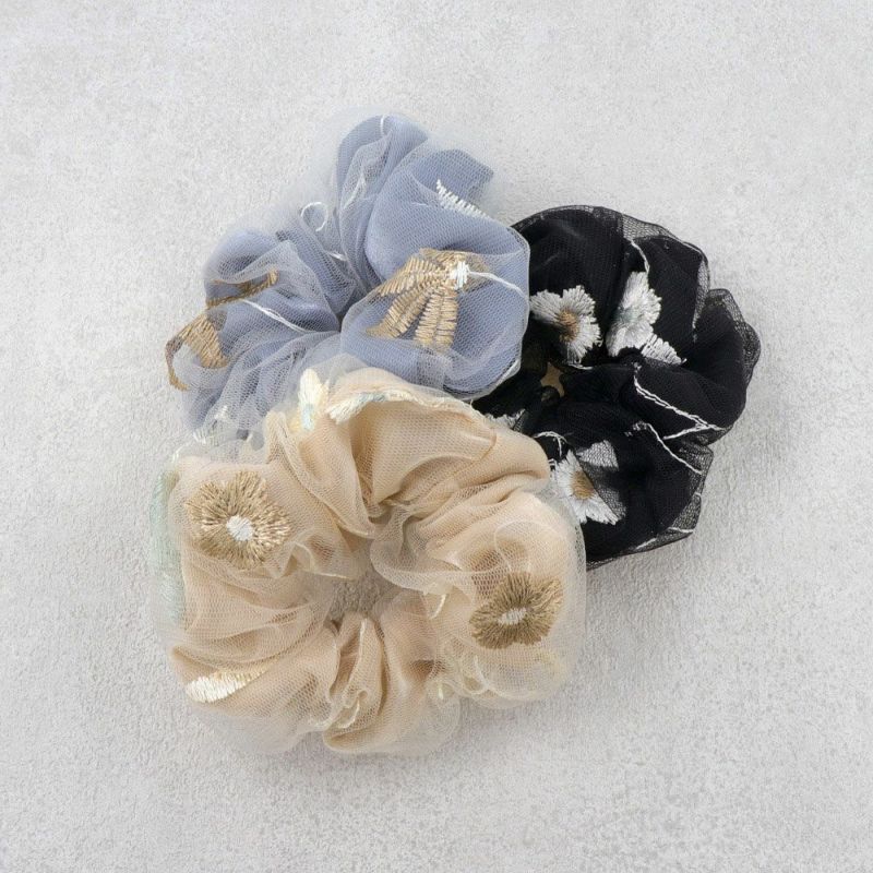 シュシュ シアー フラワー 刺繍 ヘアゴム ヘアポニー – OSEWAYA