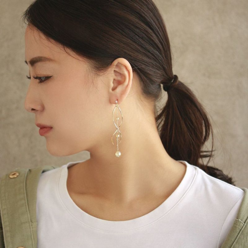 樹脂ピアス メタル ツイスト ボール ストーン ロング スタッドピアス