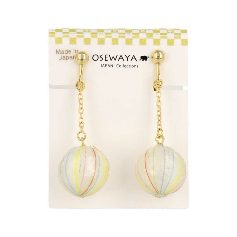 イヤリング 手毬 チェーン ネジバネ式イヤリング