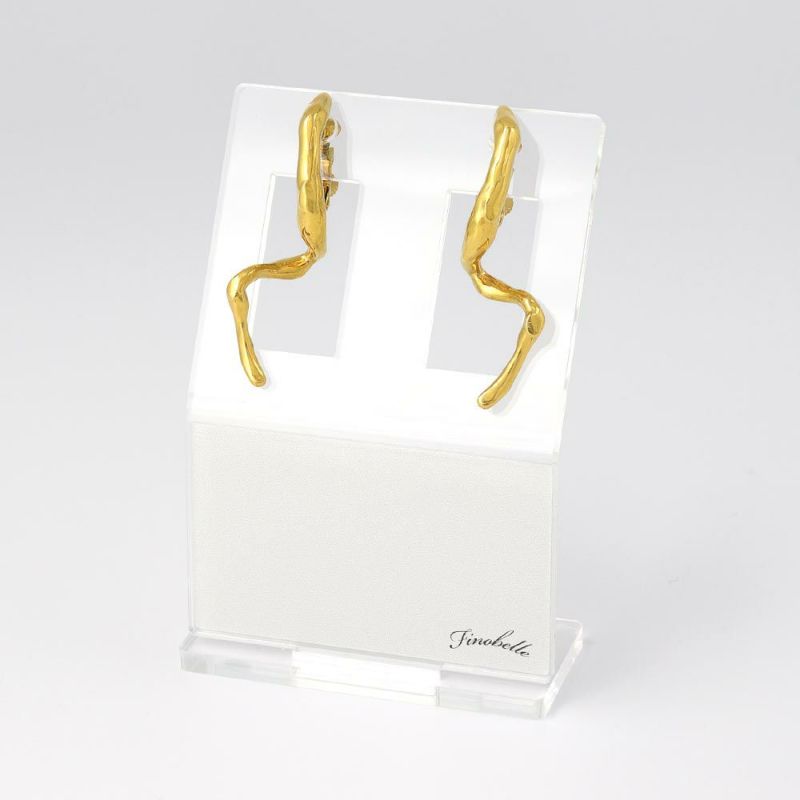 【Finobelle】Stainless Luxe イヤリング スティック カーブ ネジバネ式イヤリング