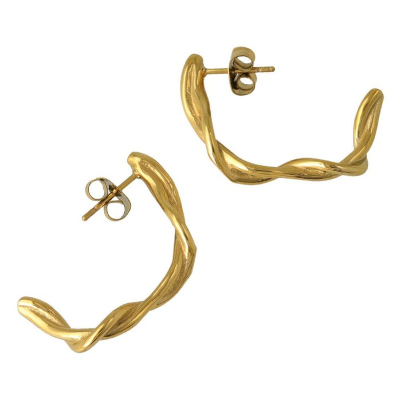 【Finobelle】Stainless Luxe ピアス クロス カーブ サージカルステンレスポスト スタッドピアス