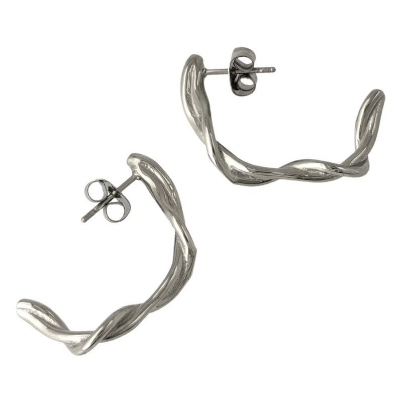 【Finobelle】Stainless Luxe ピアス クロス カーブ サージカルステンレスポスト スタッドピアス