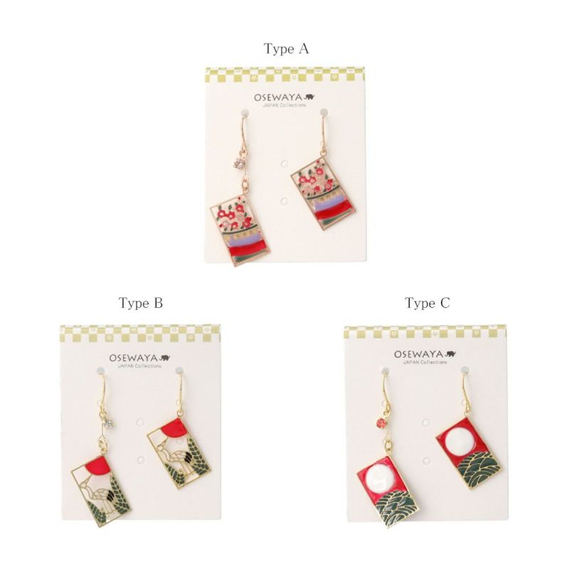 ピアス 花札 桜に幕 松に鶴 芒に月 ストーン サージカルステンレスポスト フックピアス