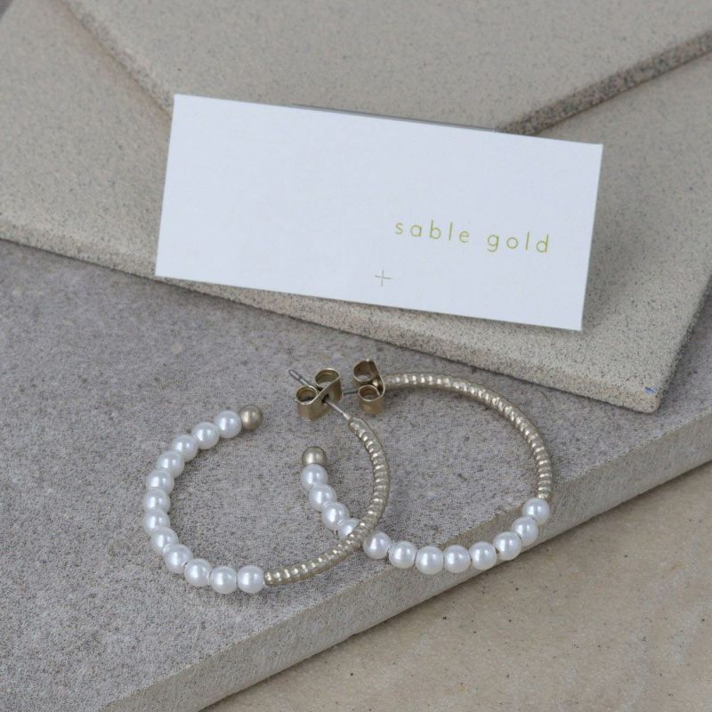 ピアス sable gold サブルゴールド ハーフ パール アンダー ステンレスポスト C型 スタッドピアス