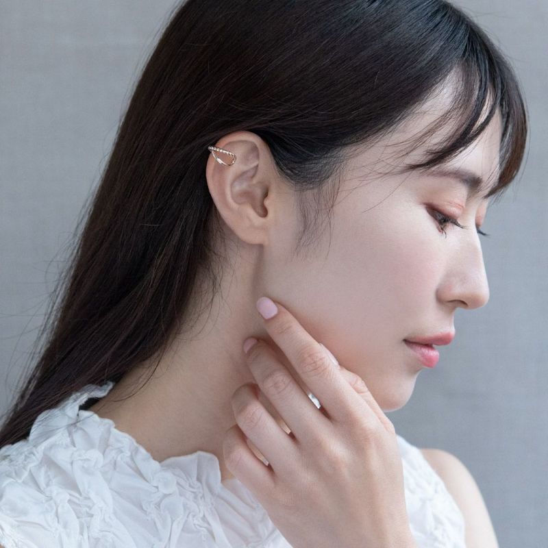 イヤーカフ ニッケルフリー ロゼシルバー ストレートxツイスト イヤリング 【片耳用】