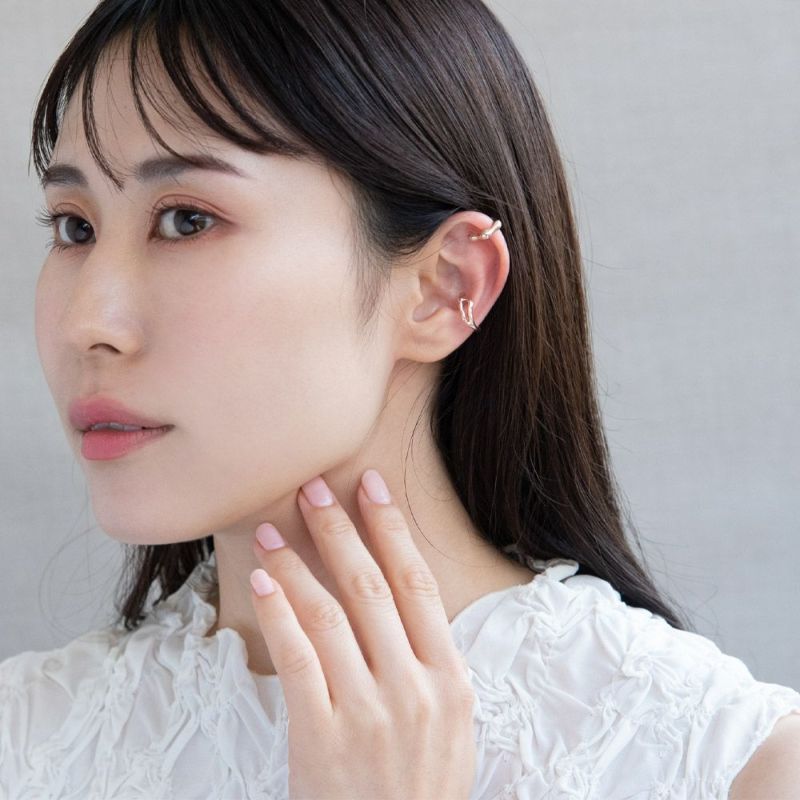 イヤーカフ ニッケルフリー ロゼシルバー ドットxウェーブ 2個セット イヤリング 【左耳用】