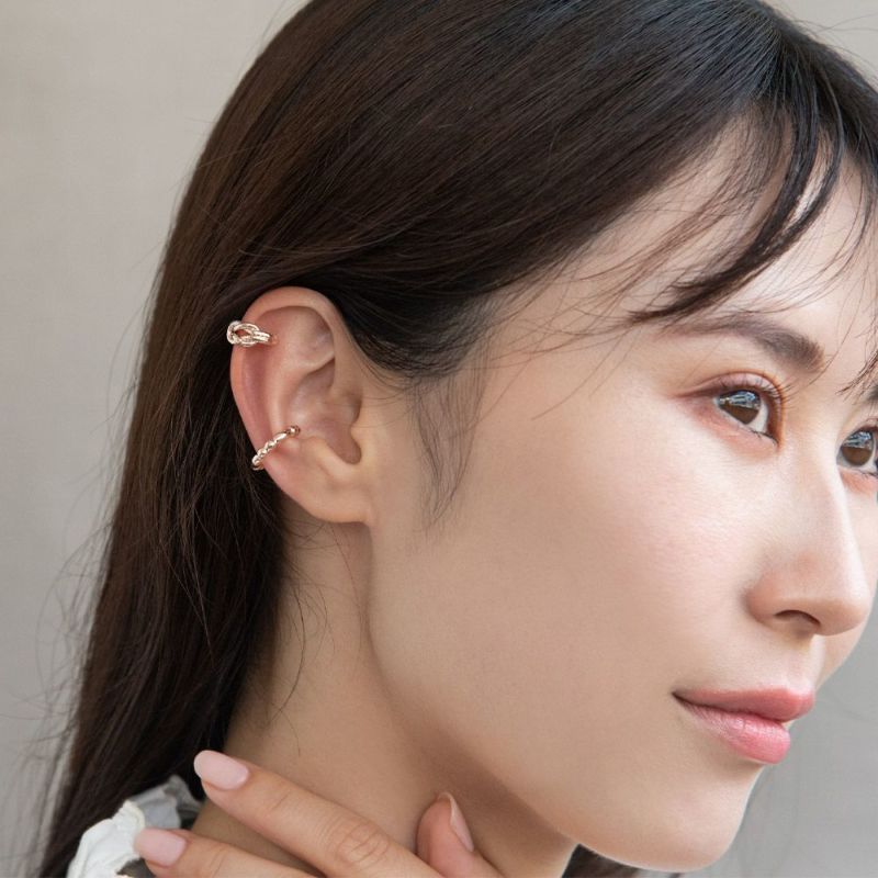 イヤーカフ ニッケルフリー ロゼシルバー ドットxノット 2個セット イヤリング 【片耳用】