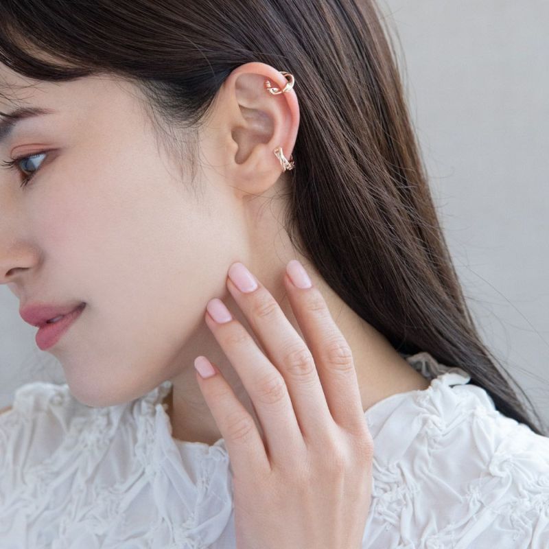 イヤーカフ ニッケルフリー ロゼシルバー ツイストxチェーン 2個セット イヤリング 【片耳用】