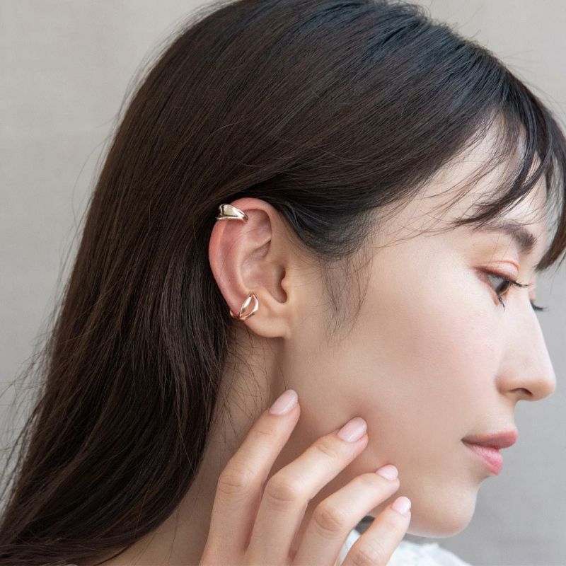 イヤーカフ ニッケルフリー ロゼシルバー プレートxライン 2個セット イヤリング 【片耳用】