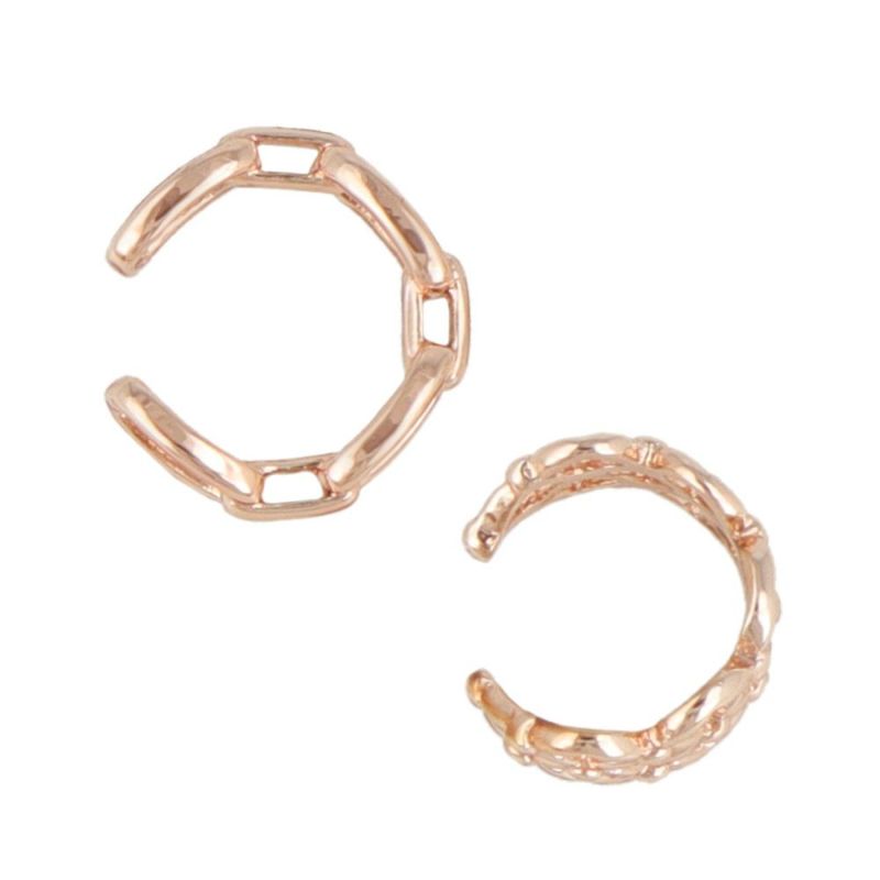 イヤーカフ ニッケルフリー ロゼシルバー チェーンxグリッド 2個セット イヤリング 【片耳用】