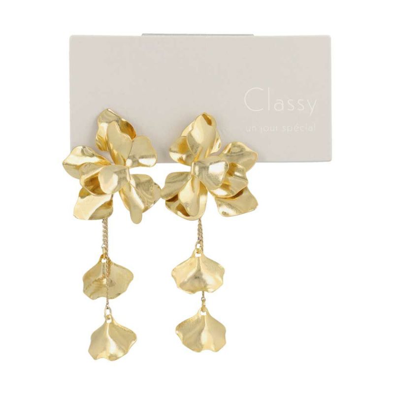Classy GARDEN ピアス ニッケルフリー フラワー メタル ペタル チェーン バックキャッチ チタンポスト スタッドピアス
