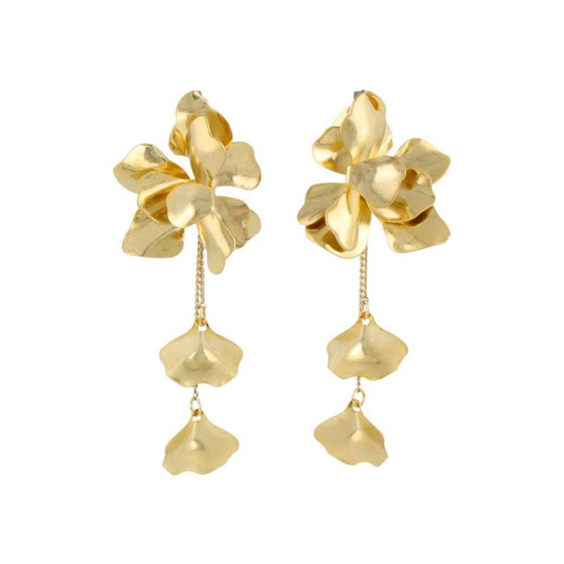 Classy GARDEN ピアス ニッケルフリー フラワー メタル ペタル チェーン バックキャッチ チタンポスト スタッドピアス