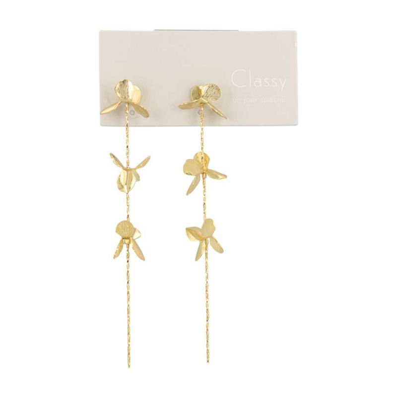 Classy GARDEN ピアス ニッケルフリー フラワー メタル チェーン ロング チタンポスト スタッドピアス