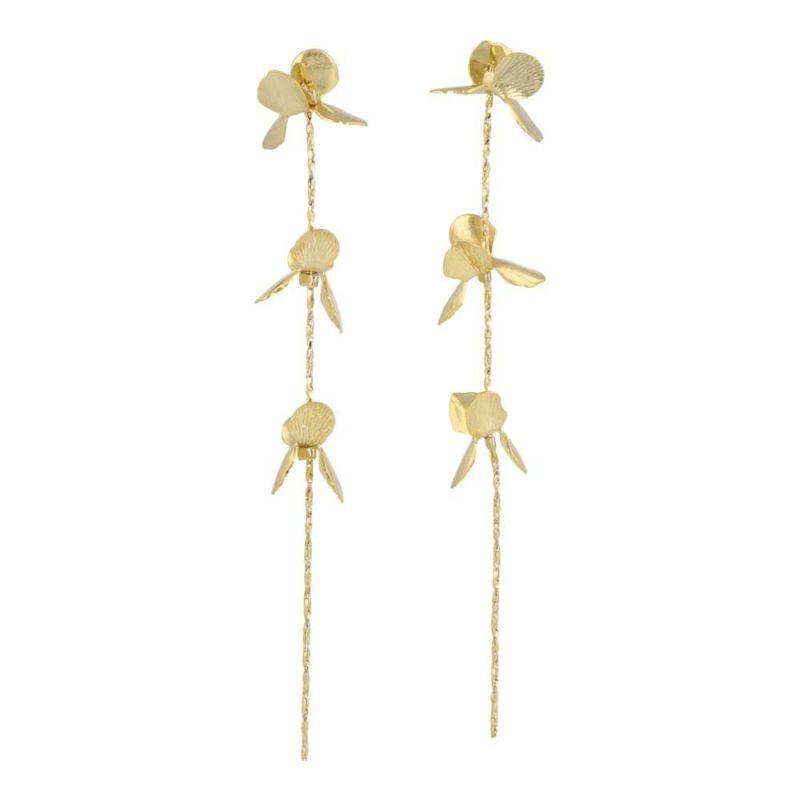 Classy GARDEN ピアス ニッケルフリー フラワー メタル チェーン ロング チタンポスト スタッドピアス