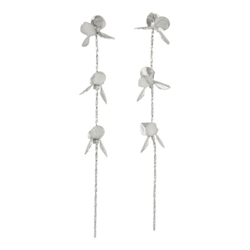 Classy GARDEN ピアス ニッケルフリー フラワー メタル チェーン ロング チタンポスト スタッドピアス