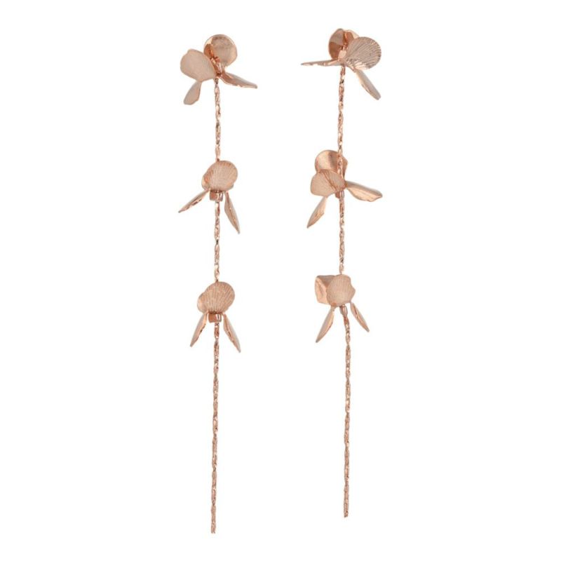 Classy GARDEN ピアス ニッケルフリー フラワー メタル チェーン ロング チタンポスト スタッドピアス