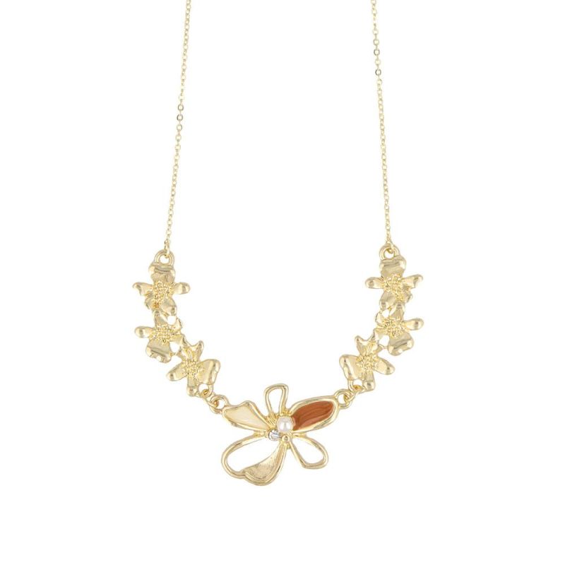 ネックレス ニッケルフリー メタル 花 フラワー カラー エポ パール ストーン ショートネックレス