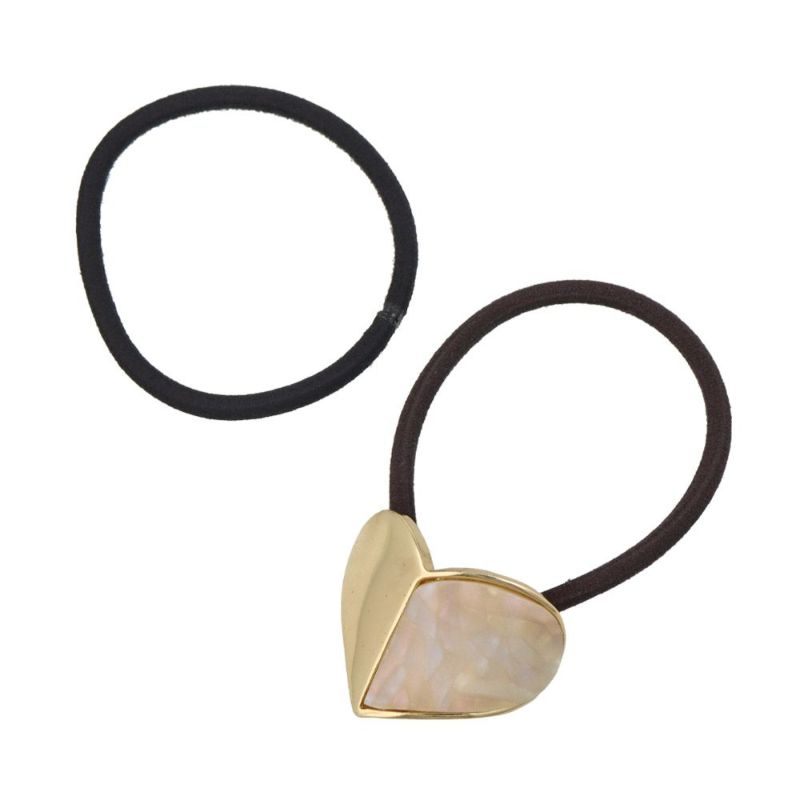 ヘアゴム tsukekae pony ハート アセチ マーブル メタル ヘアゴム2本付き(ブラウン/ブラック)