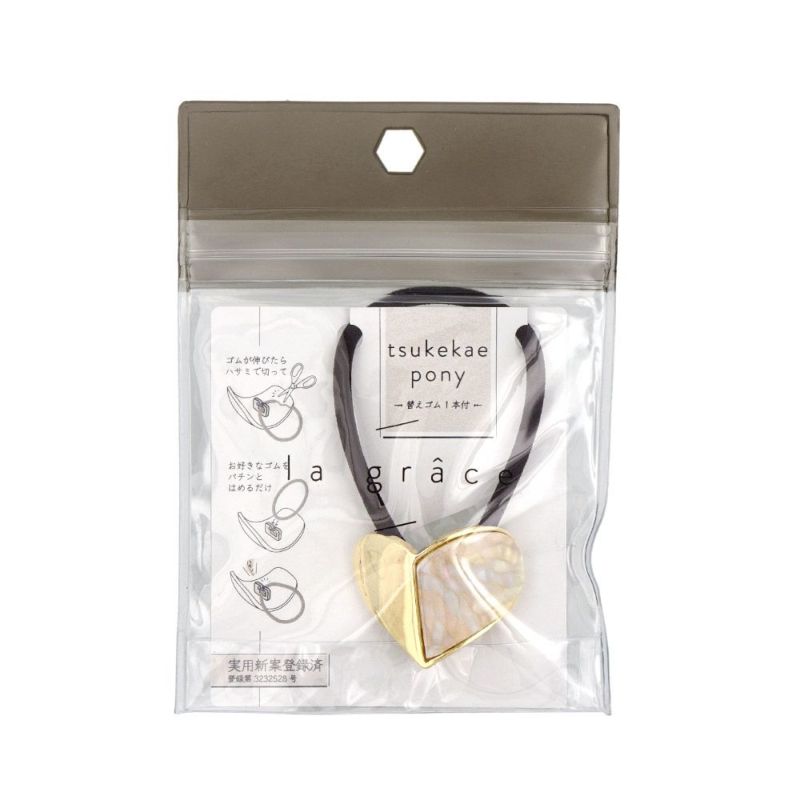 ヘアゴム tsukekae pony ハート アセチ マーブル メタル ヘアゴム2本付き(ブラウン/ブラック)