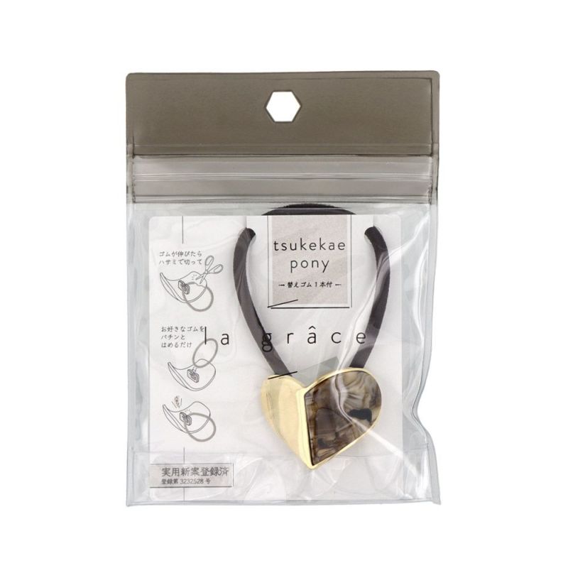 ヘアゴム tsukekae pony ハート アセチ マーブル メタル ヘアゴム2本付き(ブラウン/ブラック)