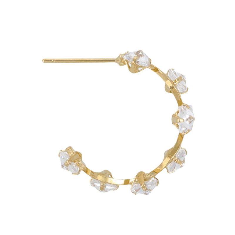 ピアス キュービックジルコニア スクエアカット メタル C型 スタッドピアス