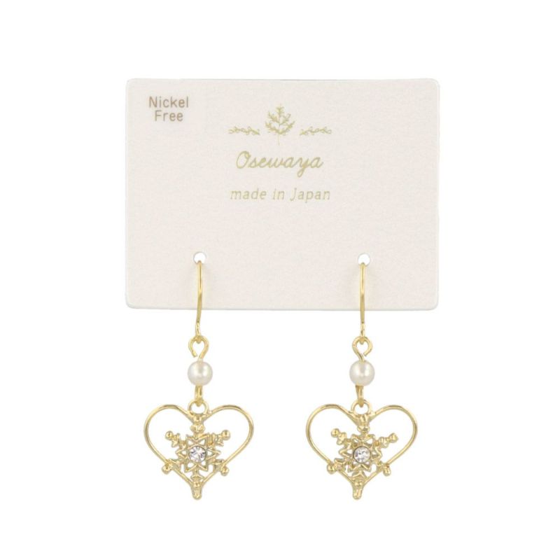 ピアス ニッケルフリー 雪の結晶 オープンハート パール ストーン サージカルステンレスポスト フックピアス