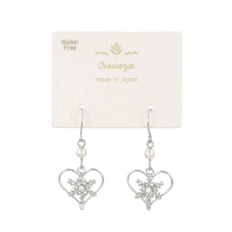 ピアス ニッケルフリー 雪の結晶 オープンハート パール ストーン サージカルステンレスポスト フックピアス