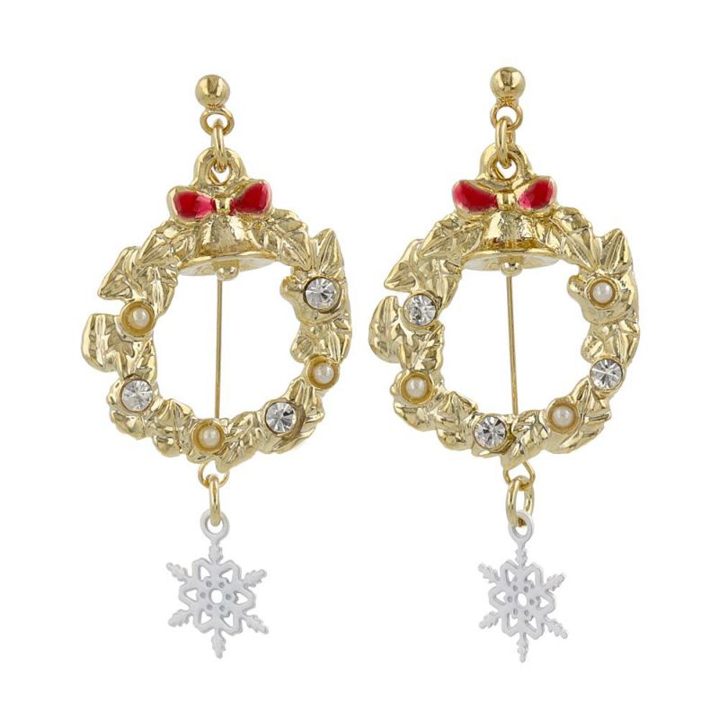 ピアス ニッケルフリー クリスマス リース 雪の結晶 メタル スタッドピアス
