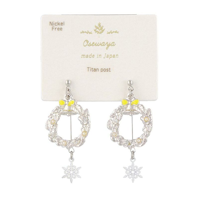 ピアス ニッケルフリー クリスマス リース 雪の結晶 メタル スタッドピアス